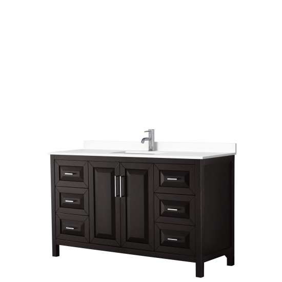 60 Inch Single Bathroom Vanity in Dark Espresso, White Cultured Marble Countertop, Sink, No Mirror