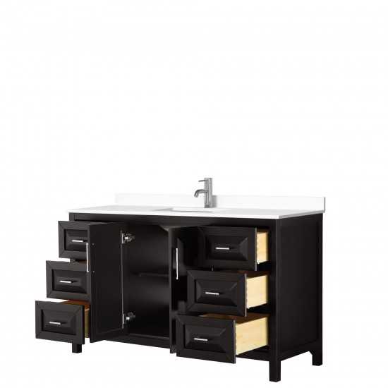 60 Inch Single Bathroom Vanity in Dark Espresso, White Cultured Marble Countertop, Sink, No Mirror