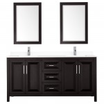 72 Inch Double Bathroom Vanity in Dark Espresso, White Cultured Marble Countertop, Sinks, 24 Inch Mirrors