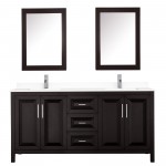 72 Inch Double Bathroom Vanity in Dark Espresso, White Cultured Marble Countertop, Sinks, Medicine Cabinets