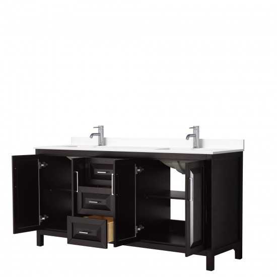 72 Inch Double Bathroom Vanity in Dark Espresso, White Cultured Marble Countertop, Sinks, No Mirror