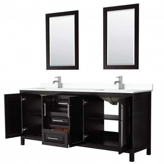 80 Inch Double Bathroom Vanity in Dark Espresso, White Cultured Marble Countertop, Sinks, 24 Inch Mirrors