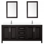 80 Inch Double Bathroom Vanity in Dark Espresso, White Cultured Marble Countertop, Sinks, 24 Inch Mirrors