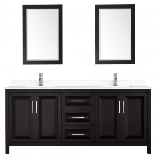 80 Inch Double Bathroom Vanity in Dark Espresso, White Cultured Marble Countertop, Sinks, 24 Inch Mirrors