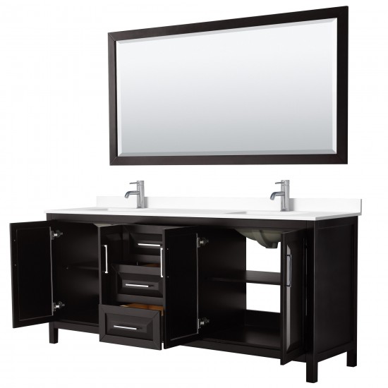 80 Inch Double Bathroom Vanity in Dark Espresso, White Cultured Marble Countertop, Sinks, 70 Inch Mirror