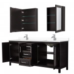 80 Inch Double Bathroom Vanity in Dark Espresso, White Cultured Marble Countertop, Sinks, Medicine Cabinets