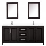 80 Inch Double Bathroom Vanity in Dark Espresso, White Cultured Marble Countertop, Sinks, Medicine Cabinets