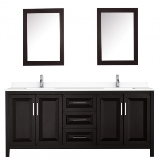 80 Inch Double Bathroom Vanity in Dark Espresso, White Cultured Marble Countertop, Sinks, Medicine Cabinets