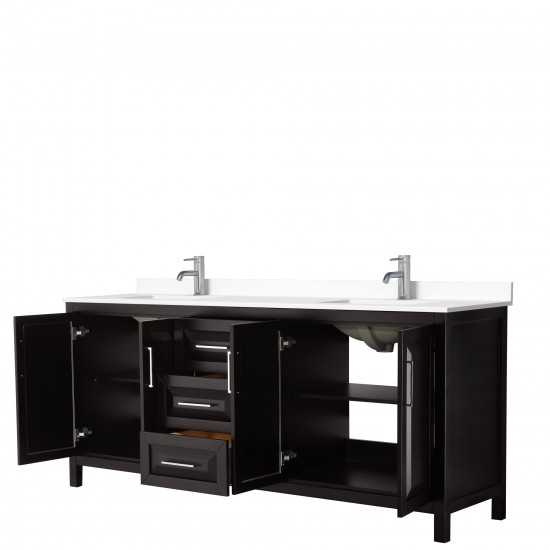 80 Inch Double Bathroom Vanity in Dark Espresso, White Cultured Marble Countertop, Sinks, No Mirror