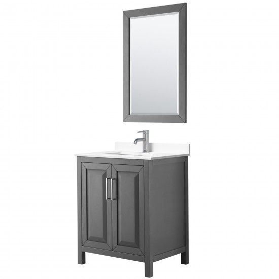 30 Inch Single Bathroom Vanity in Dark Gray, White Cultured Marble Countertop, Sink, 24 Inch Mirror