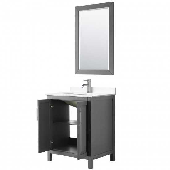 30 Inch Single Bathroom Vanity in Dark Gray, White Cultured Marble Countertop, Sink, 24 Inch Mirror