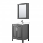 30 Inch Single Bathroom Vanity in Dark Gray, White Cultured Marble Countertop, Sink, Medicine Cabinet