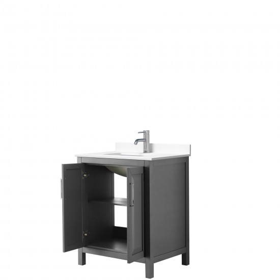 30 Inch Single Bathroom Vanity in Dark Gray, White Cultured Marble Countertop, Sink, No Mirror