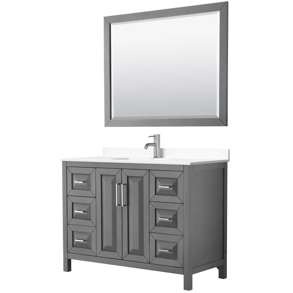 48 Inch Single Bathroom Vanity in Dark Gray, White Cultured Marble Countertop, Sink, 46 Inch Mirror