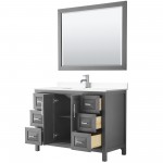 48 Inch Single Bathroom Vanity in Dark Gray, White Cultured Marble Countertop, Sink, 46 Inch Mirror