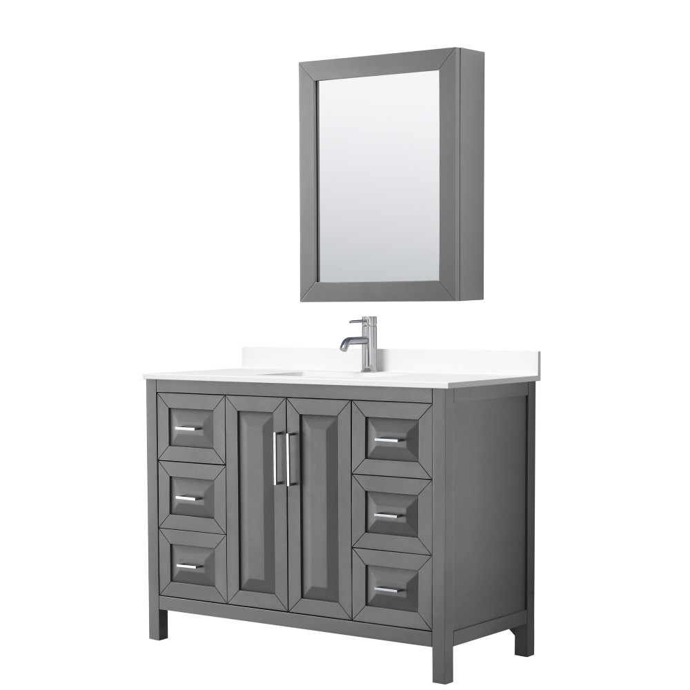 48 Inch Single Bathroom Vanity in Dark Gray, White Cultured Marble Countertop, Sink, Medicine Cabinet