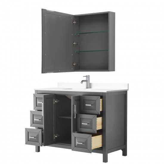 48 Inch Single Bathroom Vanity in Dark Gray, White Cultured Marble Countertop, Sink, Medicine Cabinet