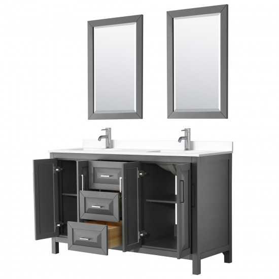 60 Inch Double Bathroom Vanity in Dark Gray, White Cultured Marble Countertop, Sinks, 24 Inch Mirrors