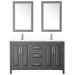 60 Inch Double Bathroom Vanity in Dark Gray, White Cultured Marble Countertop, Sinks, 24 Inch Mirrors