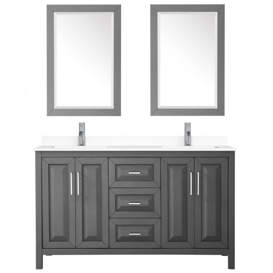 60 Inch Double Bathroom Vanity in Dark Gray, White Cultured Marble Countertop, Sinks, 24 Inch Mirrors