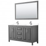 60 Inch Double Bathroom Vanity in Dark Gray, White Cultured Marble Countertop, Sinks, 58 Inch Mirror