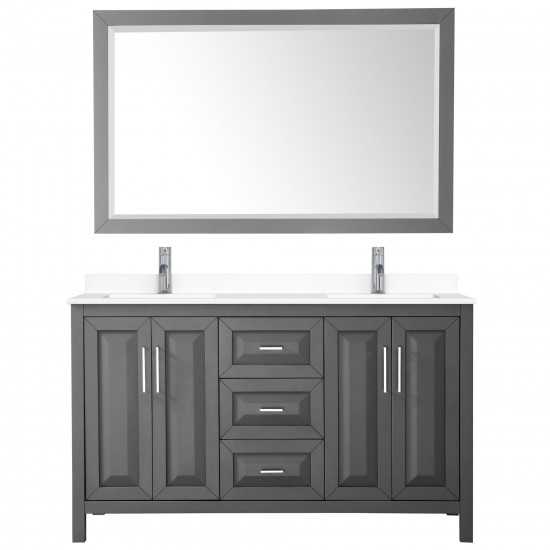 60 Inch Double Bathroom Vanity in Dark Gray, White Cultured Marble Countertop, Sinks, 58 Inch Mirror