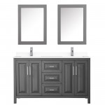 60 Inch Double Bathroom Vanity in Dark Gray, White Cultured Marble Countertop, Sinks, Medicine Cabinets
