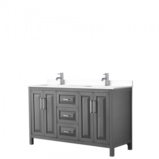 60 Inch Double Bathroom Vanity in Dark Gray, White Cultured Marble Countertop, Sinks, No Mirror