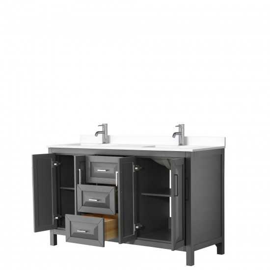 60 Inch Double Bathroom Vanity in Dark Gray, White Cultured Marble Countertop, Sinks, No Mirror