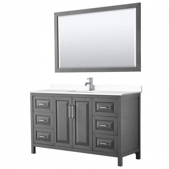 60 Inch Single Bathroom Vanity in Dark Gray, White Cultured Marble Countertop, Sink, 58 Inch Mirror