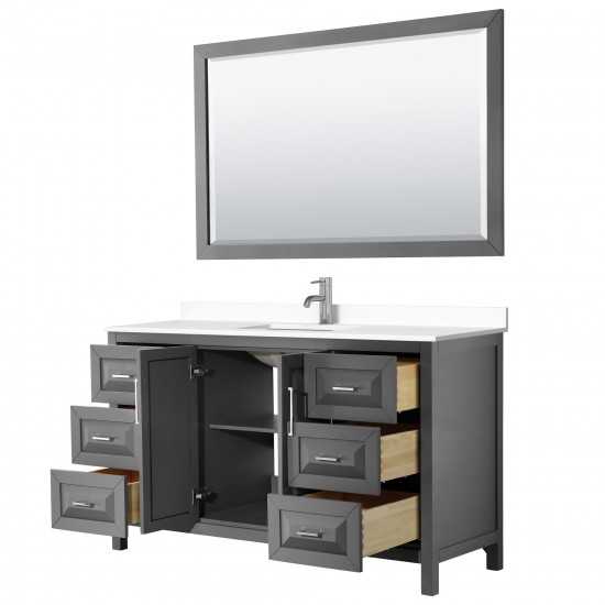 60 Inch Single Bathroom Vanity in Dark Gray, White Cultured Marble Countertop, Sink, 58 Inch Mirror