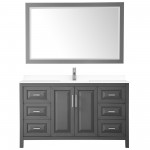 60 Inch Single Bathroom Vanity in Dark Gray, White Cultured Marble Countertop, Sink, 58 Inch Mirror