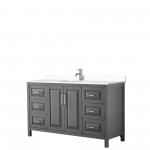 60 Inch Single Bathroom Vanity in Dark Gray, White Cultured Marble Countertop, Sink, No Mirror