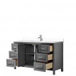 60 Inch Single Bathroom Vanity in Dark Gray, White Cultured Marble Countertop, Sink, No Mirror