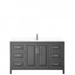 60 Inch Single Bathroom Vanity in Dark Gray, White Cultured Marble Countertop, Sink, No Mirror