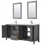 72 Inch Double Bathroom Vanity in Dark Gray, White Cultured Marble Countertop, Sinks, 24 Inch Mirrors