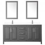 72 Inch Double Bathroom Vanity in Dark Gray, White Cultured Marble Countertop, Sinks, 24 Inch Mirrors