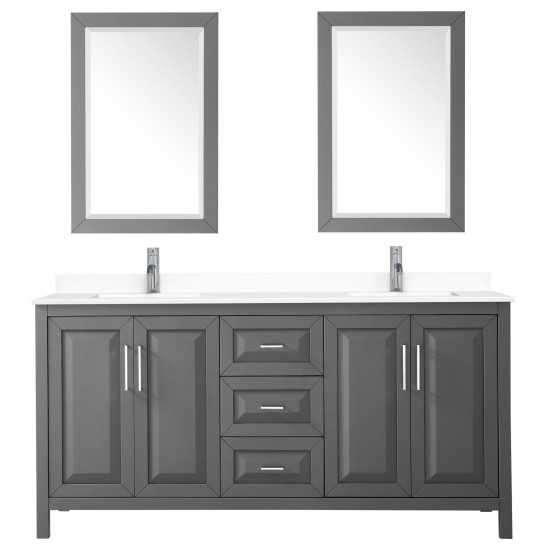 72 Inch Double Bathroom Vanity in Dark Gray, White Cultured Marble Countertop, Sinks, 24 Inch Mirrors