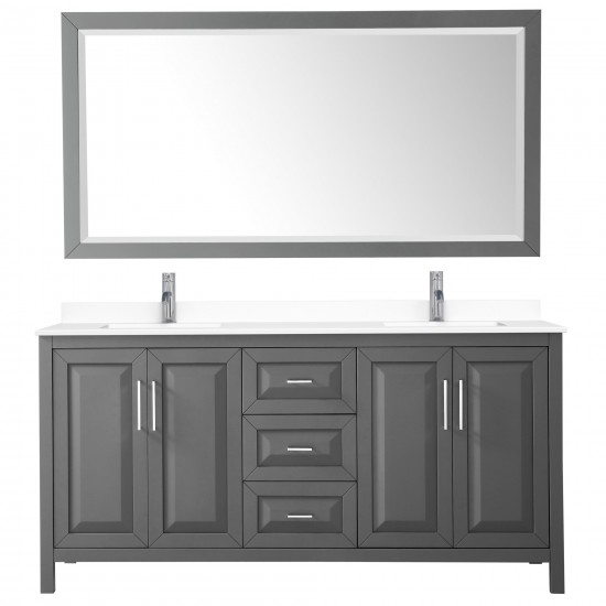 72 Inch Double Bathroom Vanity in Dark Gray, White Cultured Marble Countertop, Sinks, 70 Inch Mirror