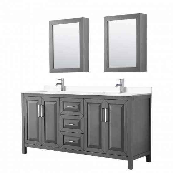 72 Inch Double Bathroom Vanity in Dark Gray, White Cultured Marble Countertop, Sinks, Medicine Cabinets