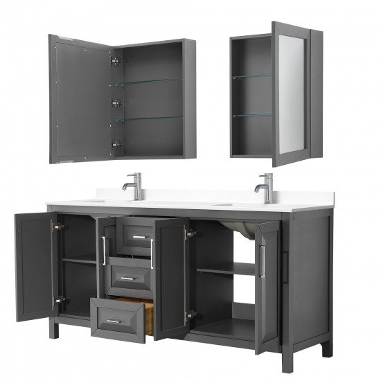 72 Inch Double Bathroom Vanity in Dark Gray, White Cultured Marble Countertop, Sinks, Medicine Cabinets