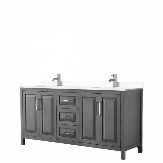 72 Inch Double Bathroom Vanity in Dark Gray, White Cultured Marble Countertop, Sinks, No Mirror