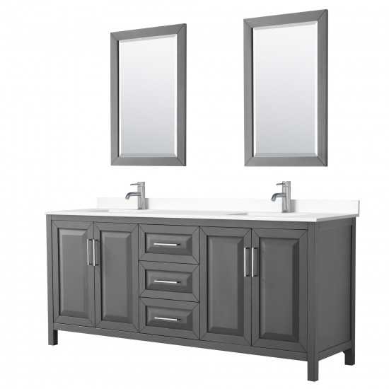 80 Inch Double Bathroom Vanity in Dark Gray, White Cultured Marble Countertop, Sinks, 24 Inch Mirrors