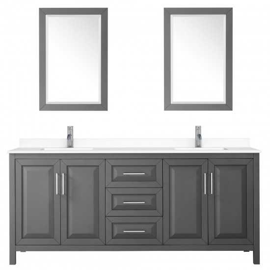 80 Inch Double Bathroom Vanity in Dark Gray, White Cultured Marble Countertop, Sinks, 24 Inch Mirrors