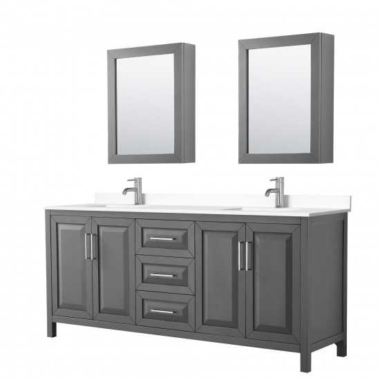 80 Inch Double Bathroom Vanity in Dark Gray, White Cultured Marble Countertop, Sinks, Medicine Cabinets