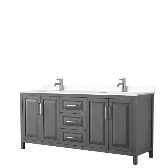 80 Inch Double Bathroom Vanity in Dark Gray, White Cultured Marble Countertop, Sinks, No Mirror