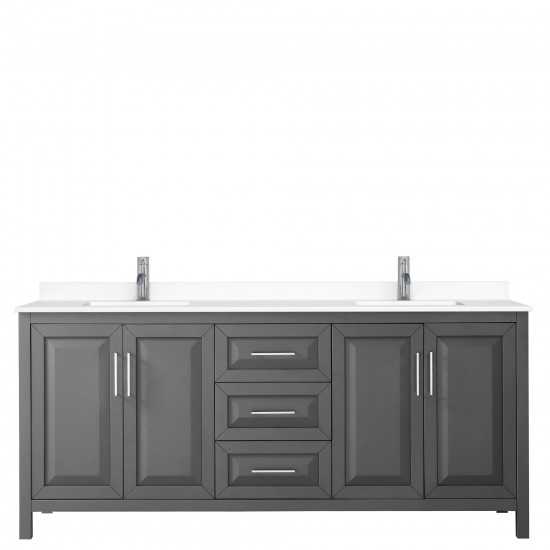 80 Inch Double Bathroom Vanity in Dark Gray, White Cultured Marble Countertop, Sinks, No Mirror