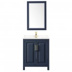 30 Inch Single Bathroom Vanity in Dark Blue, Light-Vein Carrara Cultured Marble Countertop, Sink, 24 Inch Mirror