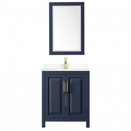 30 Inch Single Bathroom Vanity in Dark Blue, Light-Vein Carrara Cultured Marble Countertop, Sink, 24 Inch Mirror