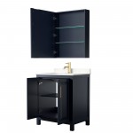 30 Inch Single Bathroom Vanity in Dark Blue, Light-Vein Carrara Cultured Marble Countertop, Sink, Medicine Cabinet